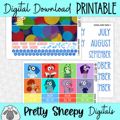 Emotional Mashup Printable Planner Stickers PNG Digital Download Monthly Kit
