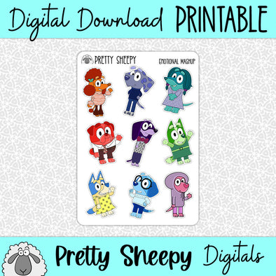 Emotional Mashup Printable Stickers PNG Digital Download