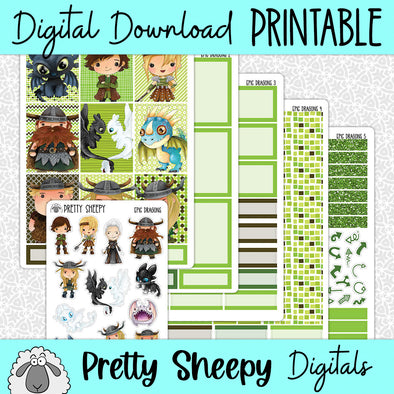 Epic Dragons Printable Planner Stickers PNG Digital Download Weekly Vertical Kit