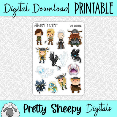 Epic Dragons Printable Stickers PNG Digital Download