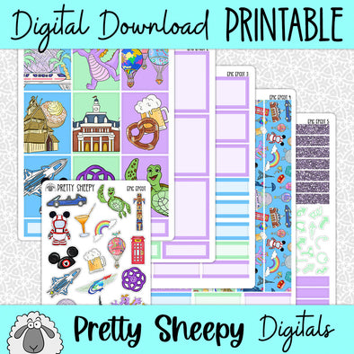 Epic Epcot Printable Planner Stickers PNG Digital Download Weekly Vertical Kit