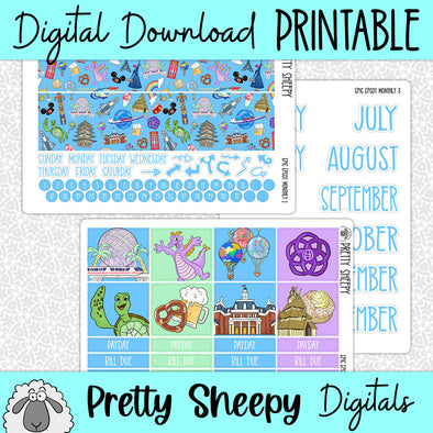 Epic Epcot Printable Planner Stickers PNG Digital Download Monthly Kit