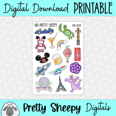 Epic Epcot Printable Stickers PNG Digital Download