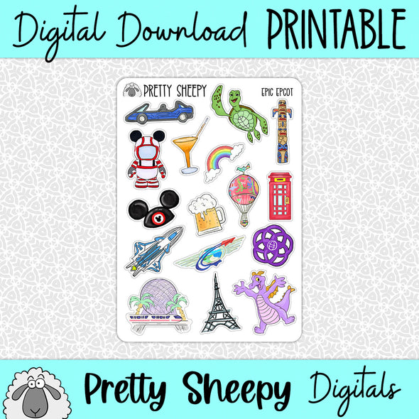 Epic Epcot Printable Stickers PNG Digital Download