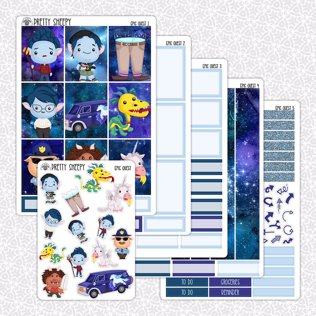 Epic Quest Printable Planner Stickers PNG Digital Download Weekly Vert ...
