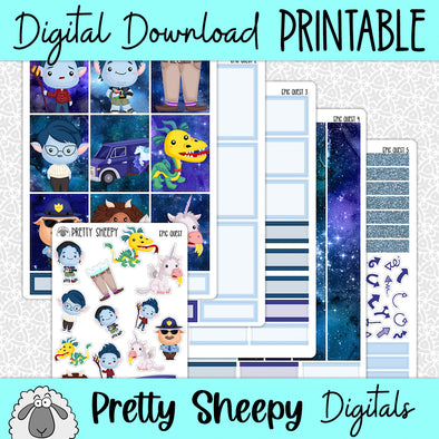 Epic Quest Printable Planner Stickers PNG Digital Download Weekly Vertical Kit