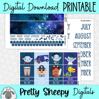 Epic Quest Printable Planner Stickers PNG Digital Download Monthly Kit