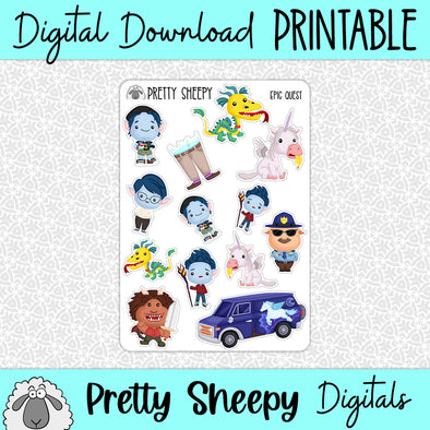 Epic Quest Printable Stickers PNG Digital Download