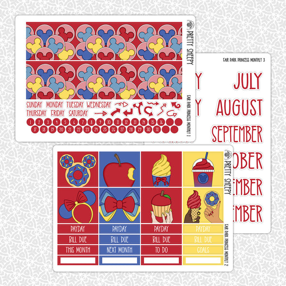 Fair Park Princess Monthly Kit for EC Planner | Monthly Planner Stickers