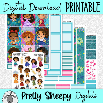 Family Madrigal Printable Planner Stickers PNG Digital Download Weekly Vertical Kit