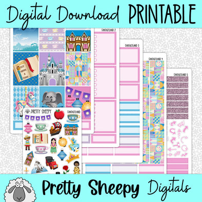 Fantasyland Printable Planner Stickers PNG Digital Download Weekly Vertical Kit