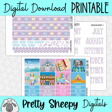 Fantasyland Printable Planner Stickers PNG Digital Download Monthly Kit