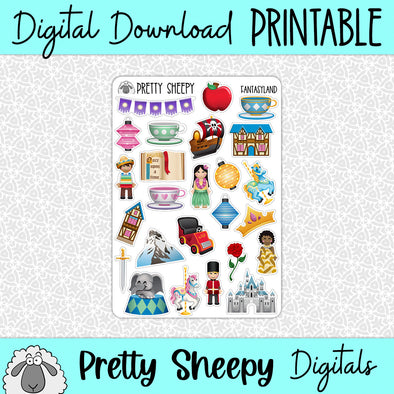 Fantasyland Printable Stickers PNG Digital Download
