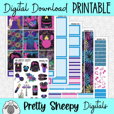 Fireworks Fun Printable Planner Stickers PNG Digital Download Weekly Vertical Kit