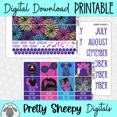 Fireworks Fun Printable Planner Stickers PNG Digital Download Monthly Kit