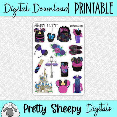 Fireworks Fun Printable Stickers PNG Digital Download