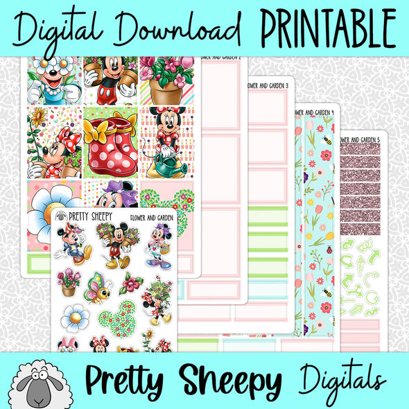 Flower and Garden Printable Planner Stickers PNG Digital Download Weekly Vertical Kit