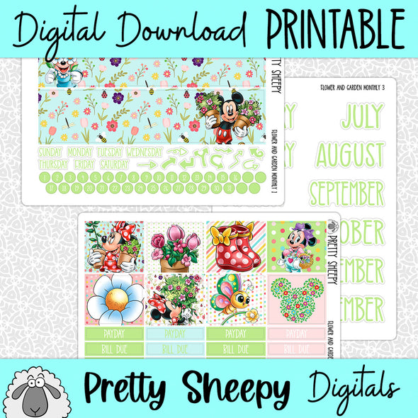 Flower & Garden Printable Planner Stickers PNG Digital Download Monthly Kit