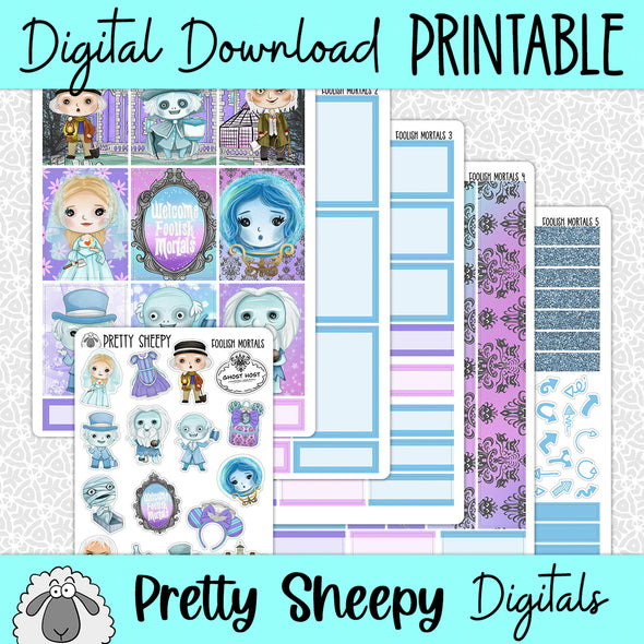 Foolish Mortals Printable Planner Stickers PNG Digital Download Weekly Vertical Kit