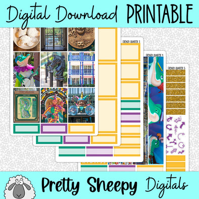 French Quarter Printable Planner Stickers PNG Digital Download Weekly Vertical Kit