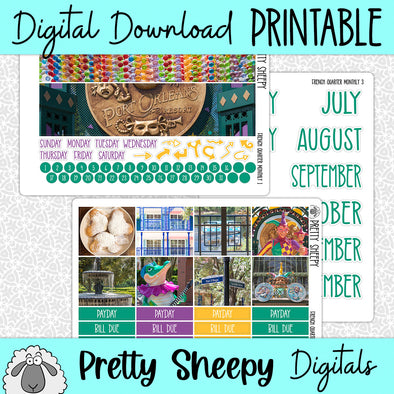 French Quarter Printable Planner Stickers PNG Digital Download Monthly Kit