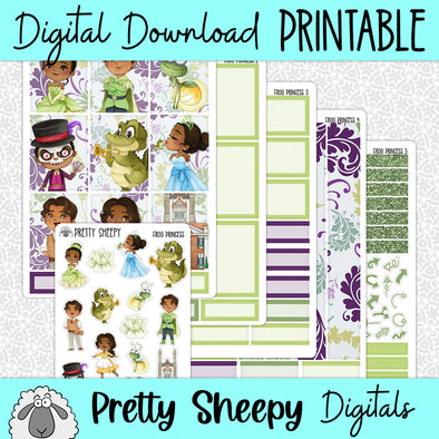 Frog Princess Printable Planner Stickers PNG Digital Download Weekly Vertical Kit