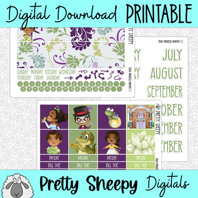 Frog Princess Printable Planner Stickers PNG Digital Download Monthly Kit