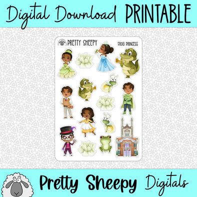 Frog Princess Printable Stickers PNG Digital Download