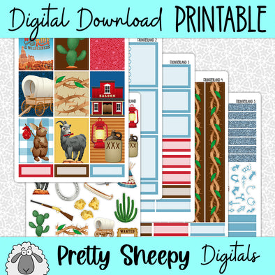 Frontierland Printable Planner Stickers PNG Digital Download Weekly Vertical Kit