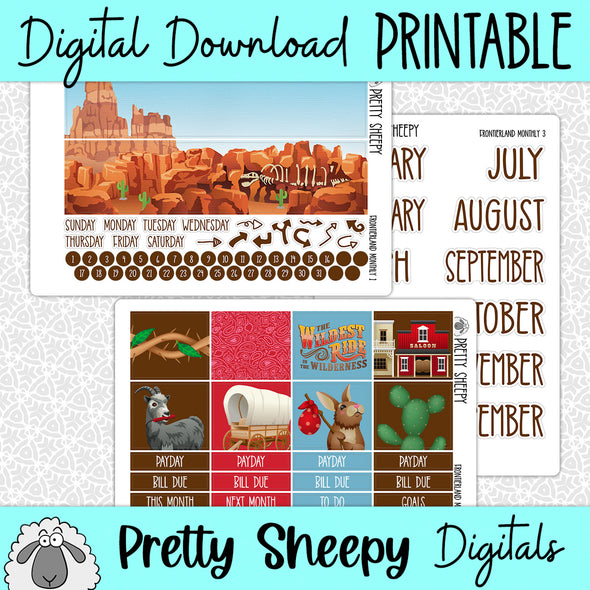 Frontierland Printable Planner Stickers PNG Digital Download Monthly Kit