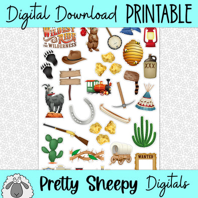 Frontierland Printable Stickers PNG Digital Download