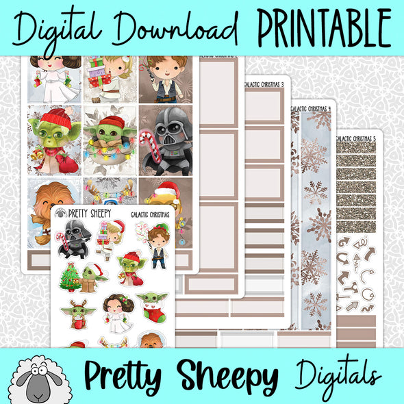 Galactic Christmas Printable Planner Stickers PNG Digital Download Weekly Vertical Kit