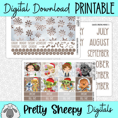 Galactic Christmas Printable Planner Stickers PNG Digital Download Monthly Kit