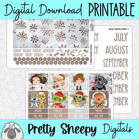 Galactic Christmas Printable Planner Stickers PNG Digital Download Monthly Kit