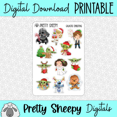 Galactic Christmas Printable Stickers PNG Digital Download