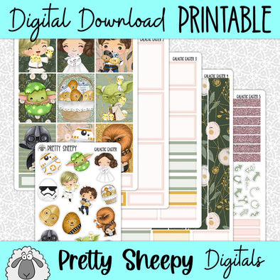 Galactic Easter Printable Planner Stickers PNG Digital Download Weekly Vertical Kit