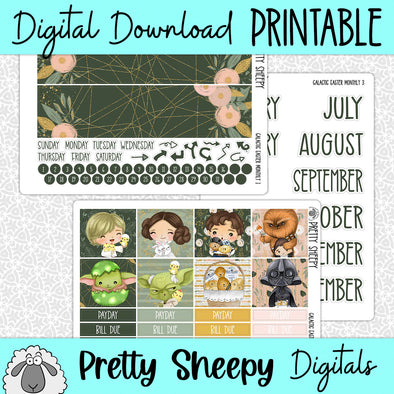 Galactic Easter Printable Planner Stickers PNG Digital Download Monthly Kit