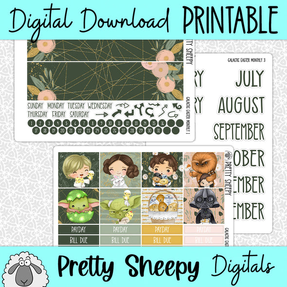 Galactic Easter Printable Planner Stickers PNG Digital Download Monthly Kit