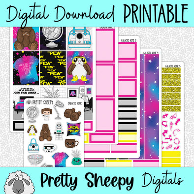Galactic Home Printable Planner Stickers PNG Digital Download Weekly Vertical Kit