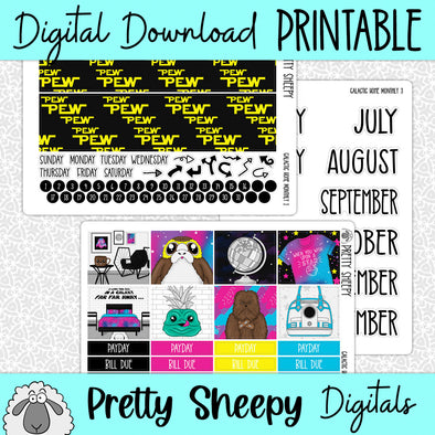 Galactic Home Printable Planner Stickers PNG Digital Download Monthly Kit