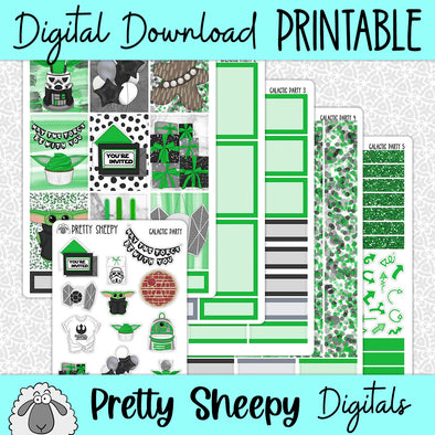 Galactic Party Printable Planner Stickers PNG Digital Download Weekly Vertical Kit
