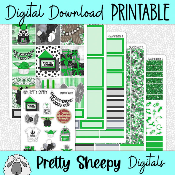Galactic Party Printable Planner Stickers PNG Digital Download Weekly Vertical Kit