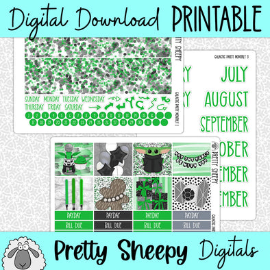 Galactic Party Printable Planner Stickers PNG Digital Download Monthly Kit