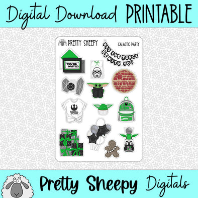 Galactic Party Printable Stickers PNG Digital Download