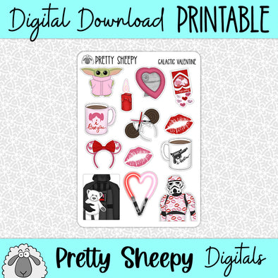 Galactic Valentine Printable Stickers PNG Digital Download