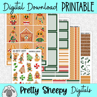 Gingerbread Clubhouse Printable Planner Stickers PNG Digital Download Weekly Vertical Kit