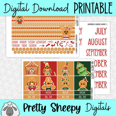 Gingerbread Clubhouse Printable Planner Stickers PNG Digital Download Monthly Kit