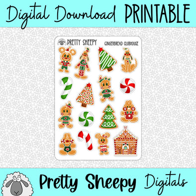 Gingerbread Clubhouse Printable Stickers PNG Digital Download