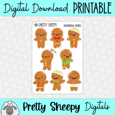 Gingerbread Zombies Printable Stickers PNG Digital Download