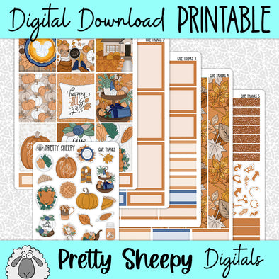 Give Thanks Printable Planner Stickers PNG Digital Download Weekly Vertical Kit